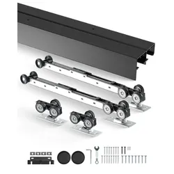 VEVOR Schiebetür-Beschlagschienensatz Schiebetürsystem 2438 mm, Doppelschienen Schiebetürsystem aus Aluminiumlegierung, passende Türbreite 1232 mm x 2, Schiebetürbeschlag 68 kg belastbar