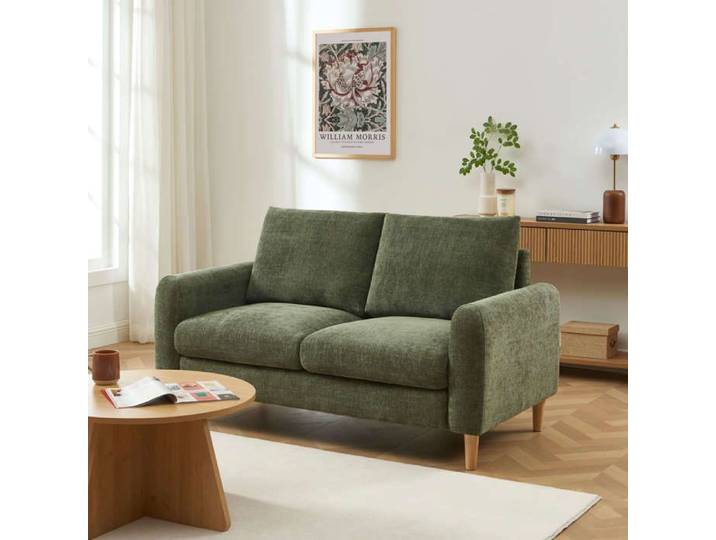 Canapé droit fixe CALIBA 2 places tissu chenille vert