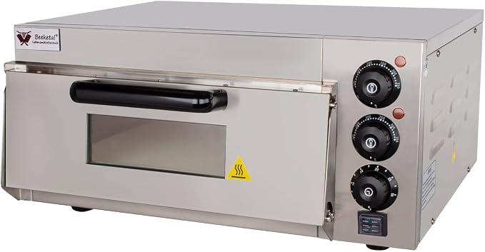 Profi Pizzaofen mit 400x400 mm Schamottstein Backfläche, Gastro Steinbackofen für Pizza, Brot und n, Leistung 2000 Watt, Pizzabackofen Temperatur bis zu 350°C