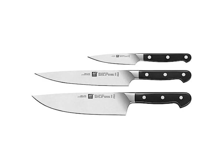 ZWILLING Pro Messerset, 3-tlg., Spick- und Garniermesser/Fleischmesser/Kochmesser, 11, 20 und 20 cm, Rostfreier Spezialstahl, Kunststoffgriff, Schwarz