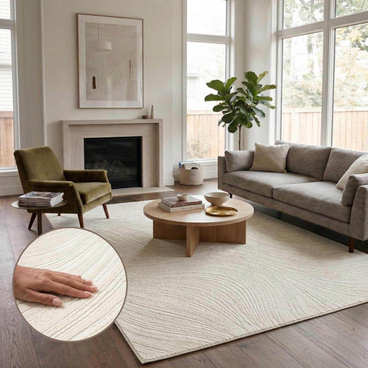 Oz Home Elyse Wave Vloerkleed Crème - Modern Rechthoekig Tapijt met Organische Golfstructuur - 160 x 230 cm