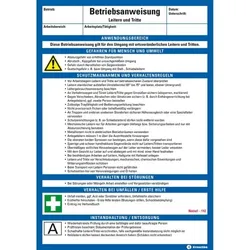 König Werbeanlagen Dreifke® Maschinenbetriebsanweisung Leitern und Tritte, Kunststoff, 210x297mm, ASR A1.3, DIN EN ISO 7010