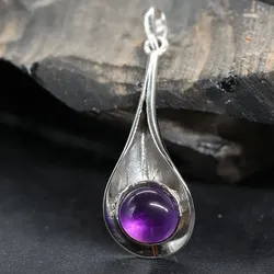 Drachensilber Anhänger Amethyst modern schlicht 925 Silber Edelstein Schmuck - Silber;Lila