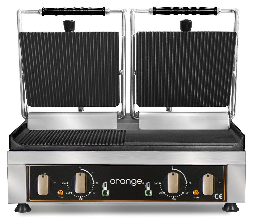 orange Doppel-Kontaktgrill oben gerillt unten glatt / gerillt
