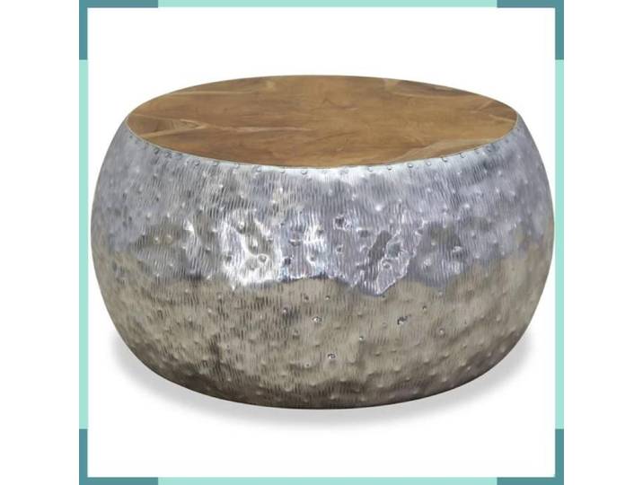 FHE Table basse - Aluminium - Fait main - Intérieur - Teck - 60x60x30 cm
