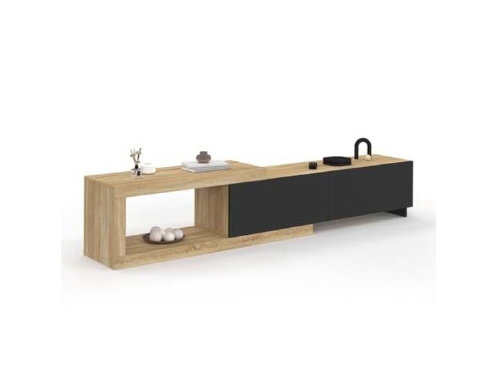 IDMarket - Ausziehbares TV-Möbel 140-200 cm Raphael 2 Türen aus Holz und Schwarz