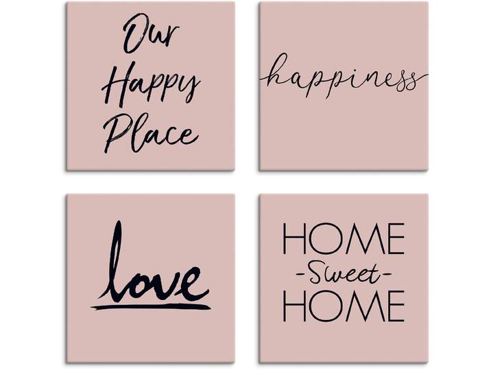 Leinwandbild ARTLAND Ort Glück Liebe Home sweet Home , schwarz (farbe bild(er): schwarz), B:40cm H:40cm, Leinwand, MDF, Bilder, Leinwandbild, 4er Set, verschiedene Grössen