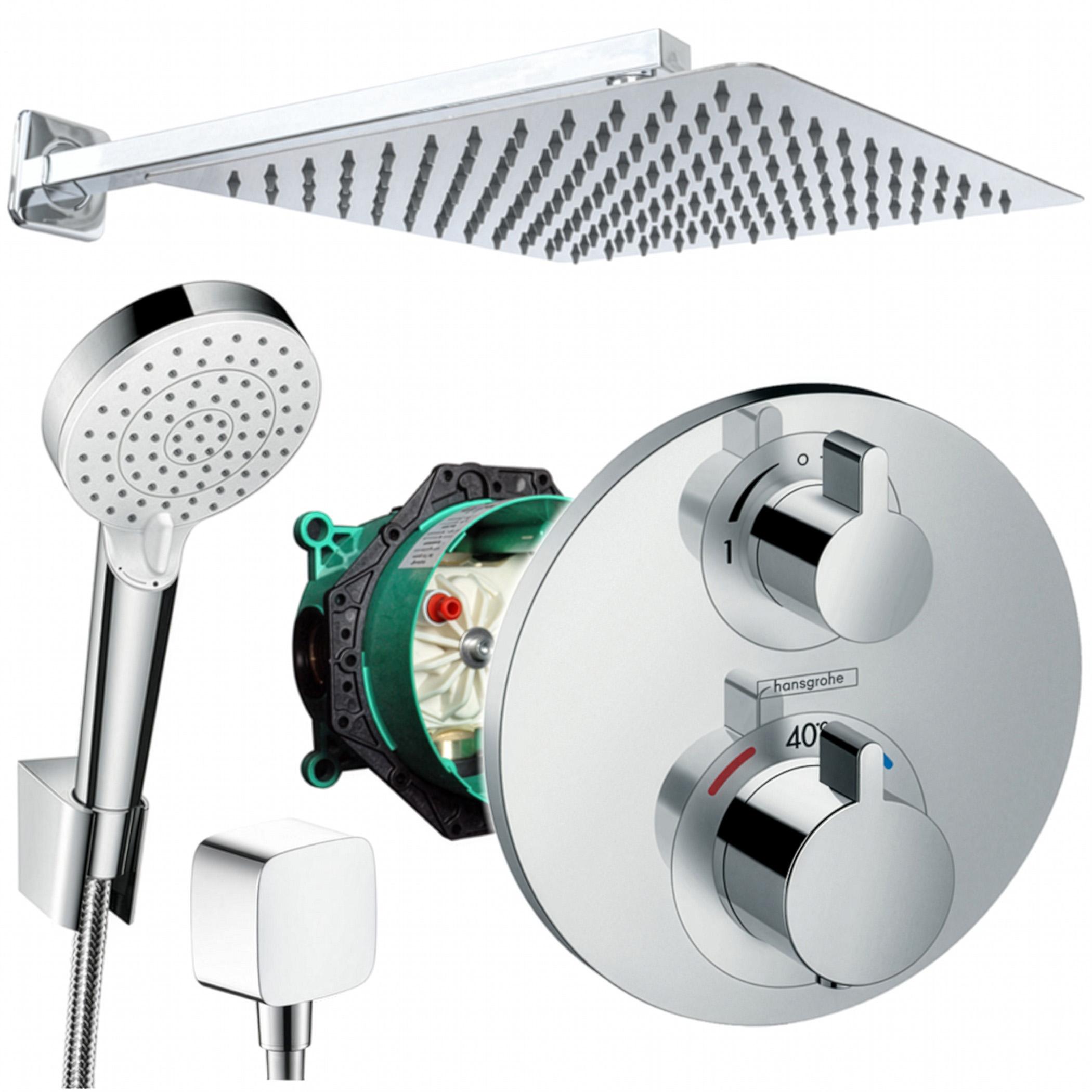 Hansgrohe und Jowi Unterputz Duschsystem Ecostat S Thermostat, Unterputz Duscharmatur mit Kopfbrause