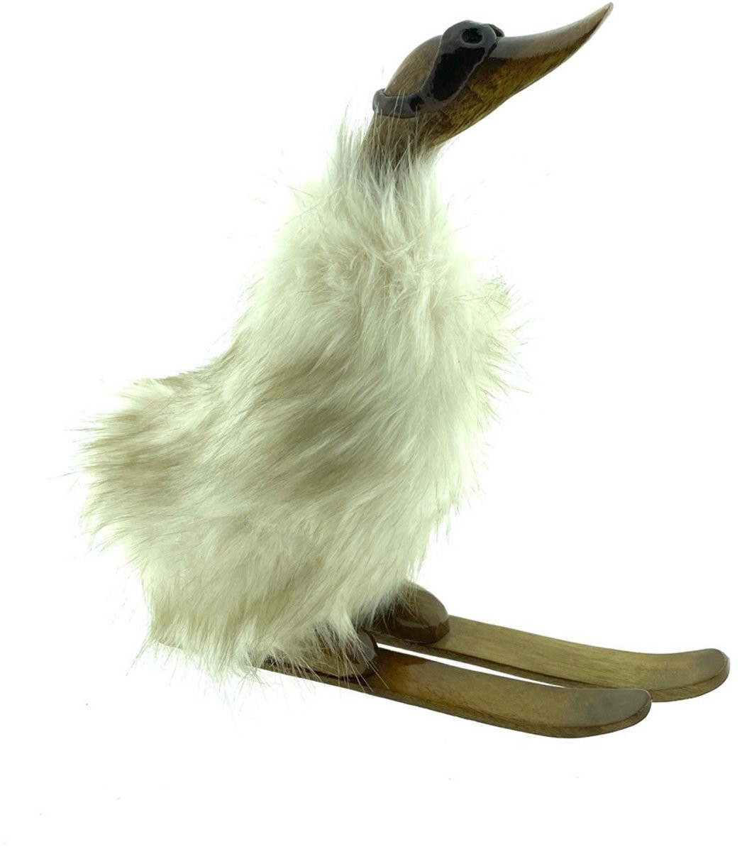 Ludo Houten eend Medium met kunstbont bruin/wit