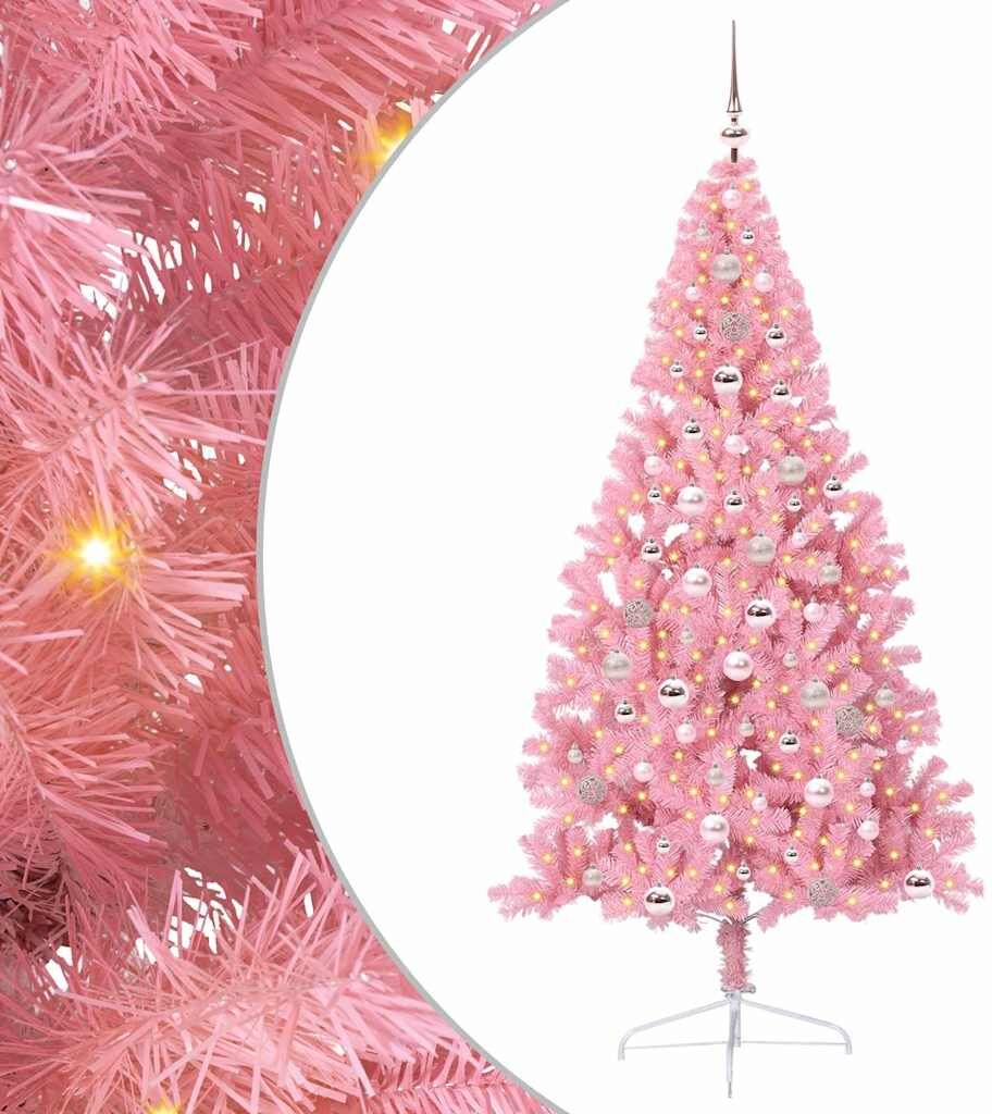 vidaXL Sapin de Noël artificiel pré-éclairé Rose 240 cm PVC