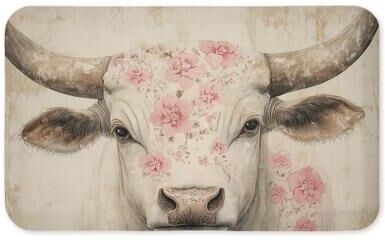 "Stupell Cattle Floral Cow Farmhouse Printed Anti-Fatigue Floor Mat, 30""x18"""