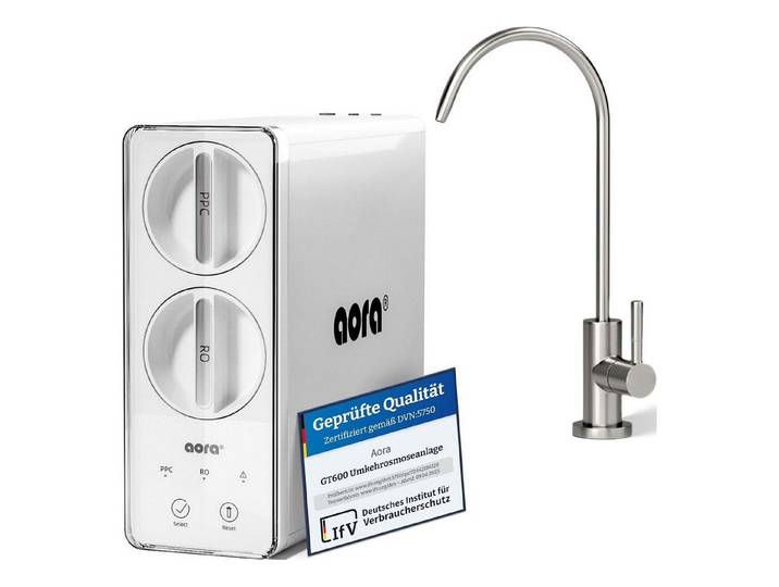 AORA Wasserhahn-Wasserfilter, Umkehrosmose 8-stufig, tanklos, inkl. SOFIA 1-Weg Edelstahl
