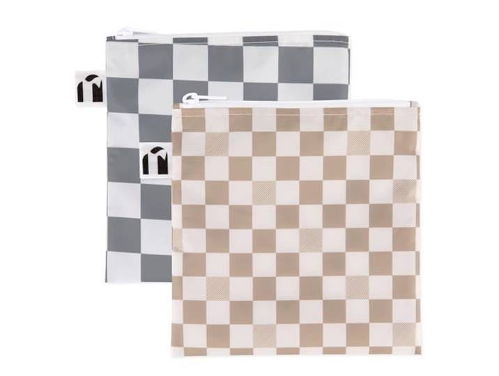 Bumkins Herbruikbare sandwich- en snackzakken, voor kinderen, school, lunch en voor volwassenen, wasbare stof, waterdichte stoffen ritszak, reistas, voedselveilig, grote 2-delige check