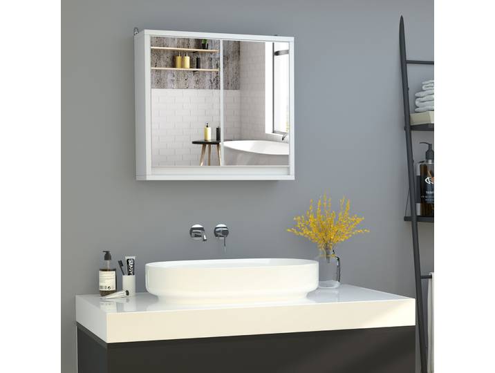HOMCOM Armoire Murale Miroir 2 Étagères MDF Blanc 48x45cm