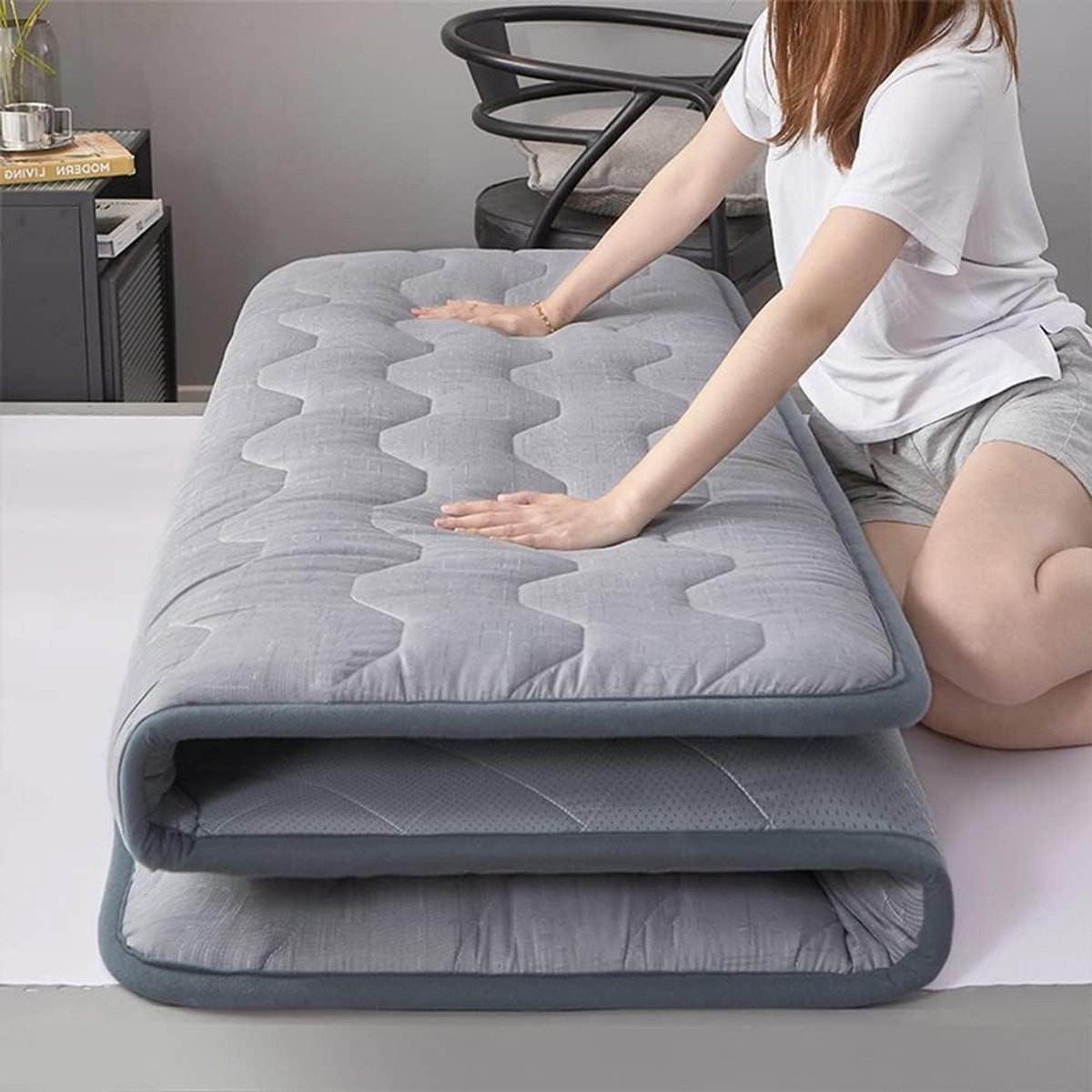Japanse Vloermatras - Opvouwbaar Matras Topper - Grijs - 90 x 200 cm