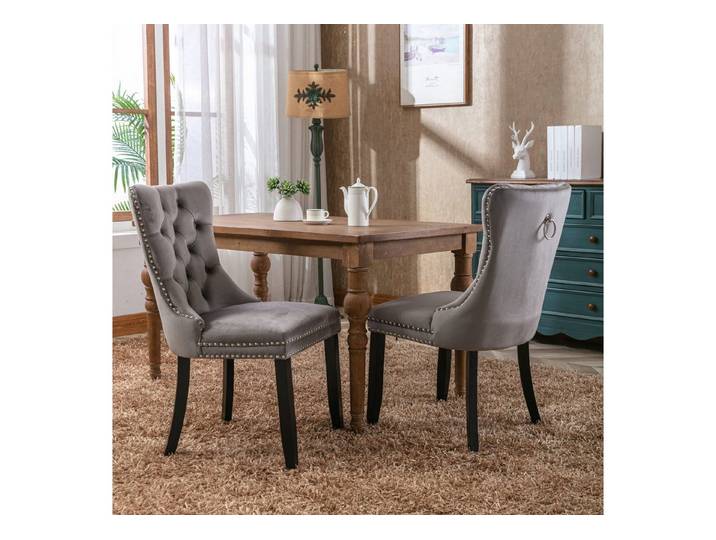 IDEASY Esszimmerstuhl Samt-Esszimmerstuhl Set 2er Massivholz Nieten modern Küche Wohnzimmer