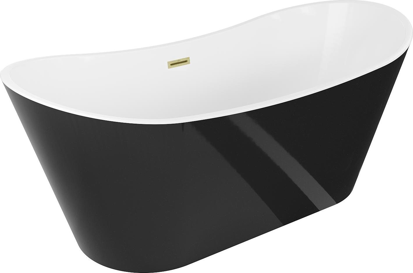 Mexen Montana freistehende Badewanne 180 x 90 cm, weiß/schwarz, gebürstete goldene Überlauf