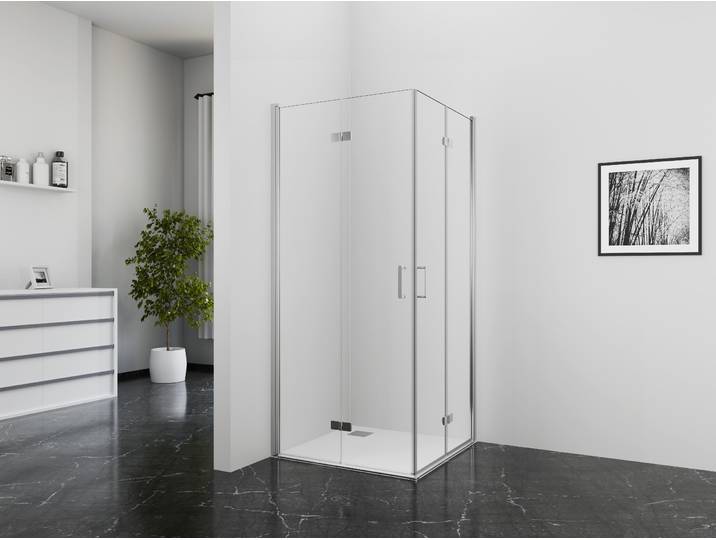 Eckdusche MARWELL Shine Square , weiß, neutral, B:90cm H:195cm T:90cm, Duschkabinen, Eckdusche, mit Schwingrichtung in beide Seiten, mit EasyClean