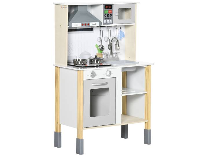 Aiyaplay Cuisine en bois pour enfants Aiyaplay pour enfants de plus de 3 ans avec hauteur réglable, lumière et sons 60X30.5X93.2 cm Blanc