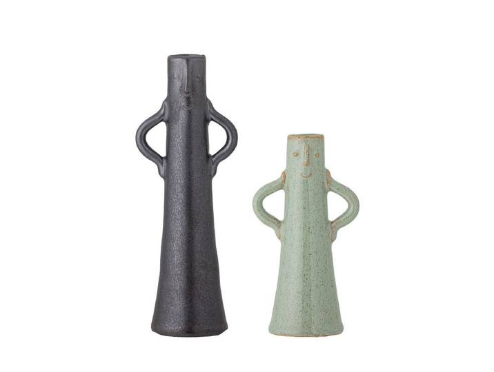 2er Set Vase Kima - Grün, aus Steingut - Grün - Luxusbetten24