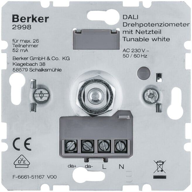 Berker Potentiomètre rotatif DALI réglable blanc avec alimentation 2998 (2998)