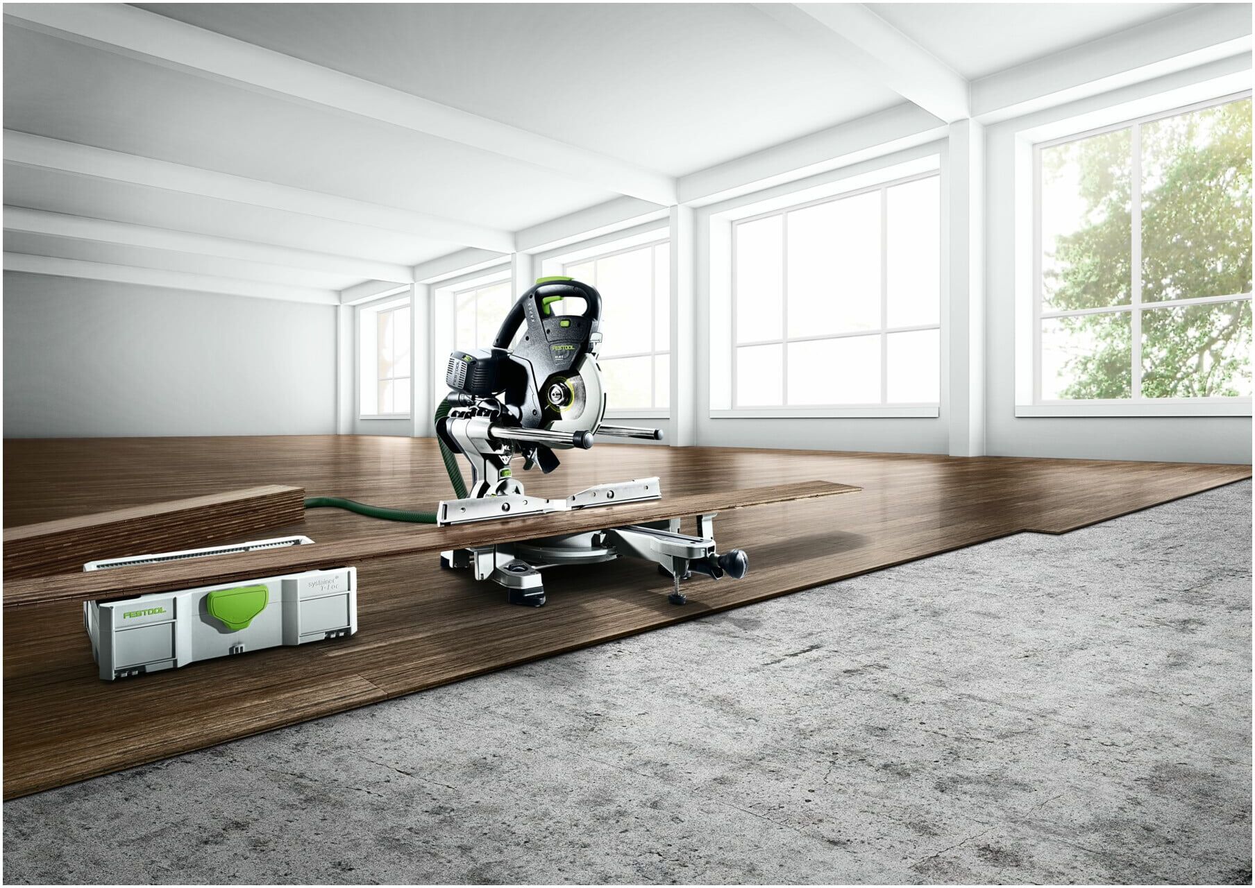 Festool KS 60 E-UG-Set/XL KAPEX Kapp-Zugsäge, für Holzwerkstoffe, mit Untergestell UG-KAPEX-KS60, Führungsschiene FS1400/2 und Zubehör-Set, 574789)
