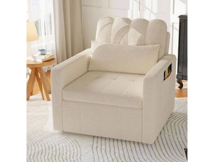 Fauteuil Chaise longue Chaise rembourré Canapé-lit Fauteuil individuel Canapé-lit convertible avec espace de rangement Beige