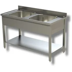 Ristoattrezzature Edelstahlspüle 100x70x85h cm 2 Becken mit Spritzschutz EC