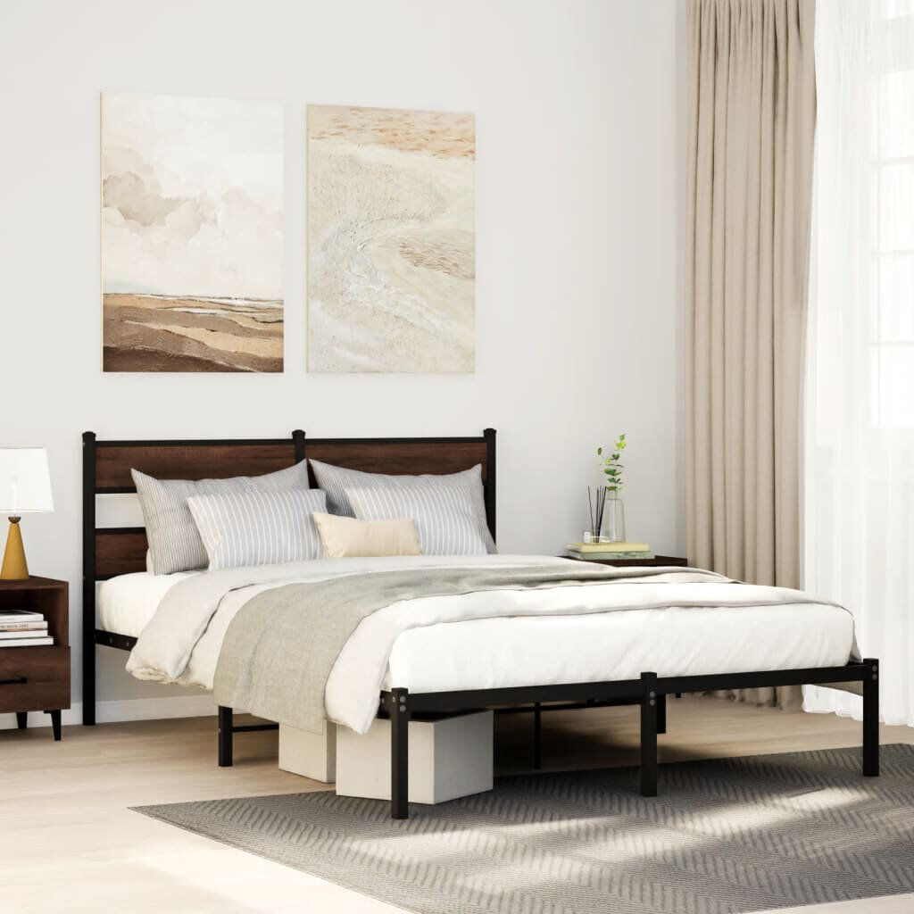 Vidaxl Bed Frame Without Mattress With Headboard 160X200 Cm Brown Oak European Double (140 x 200cm)