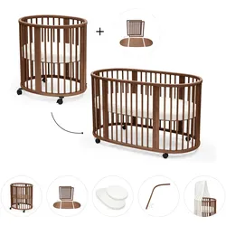 Stokke® Sleepi™ Bundle Sleepi Mini inkl. Umbausatz, 2 Matratzen und Spannbettücher, Himmelstange Himmel, braun