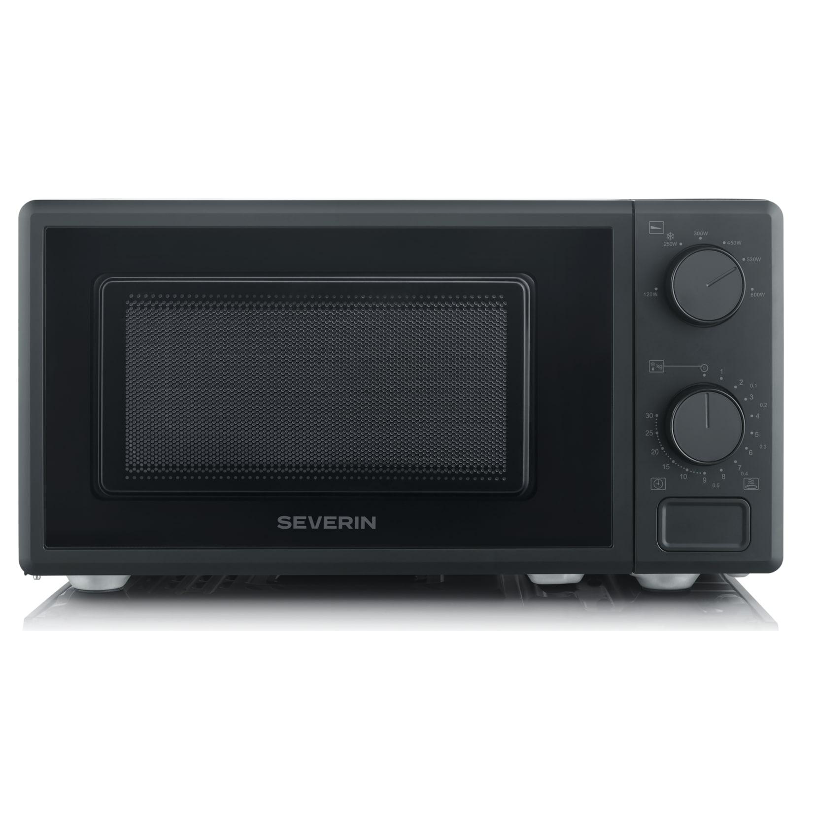 SEVERIN MW 7882 Mikrowelle (Kompaktes Design, 17 Liter, 600 Leistung Leistung, 5 Leistungsstufen, Auftau-Funktion, Drehteller 24,5 cm, 30 Minuten Timer, lackierter Innenraum, Schwarz)