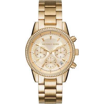 Chronograph MICHAEL KORS "BRYANT", gold (goldfarben, champagnerfarben), Armbanduhren, Damen, goldfarben, Chronograph, Quarzuhr, Armbanduhr, Damenuhr, Stoppfunktion, Edelstahlarmband