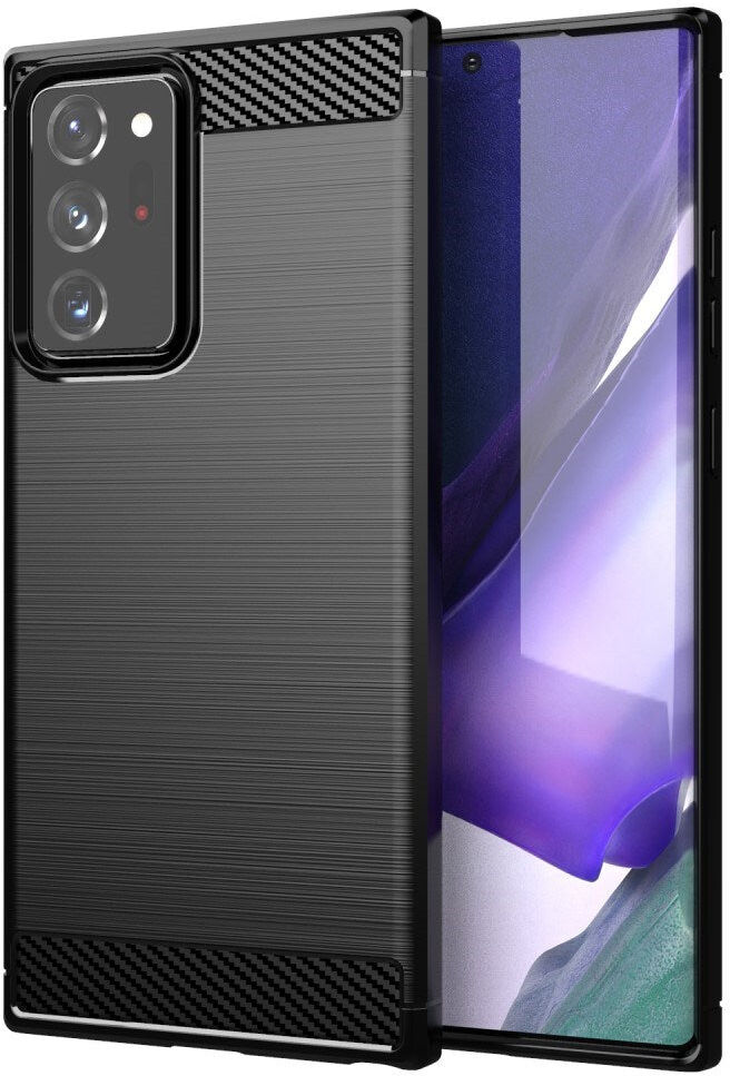 EIDERWOOD Samsung Galaxy Note 20 Ultra Brushed Carbon Fiber Fleksibelt Plastik Bagside Cover - Sort