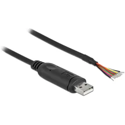 Delock Adapterkabel USB 2.0 Typ-A zu seriell RS-232 mit 9 offenen Kabelenden + Schirmung 1 m (1 m, Industriekabel), Schnittstellenkabel