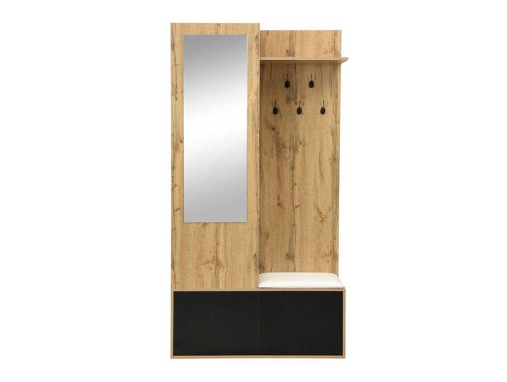 meuble d entree Ensemble penderie 5 patères miroir meuble chaussures étagère supérieure penderie cachée porte-manteau entrée