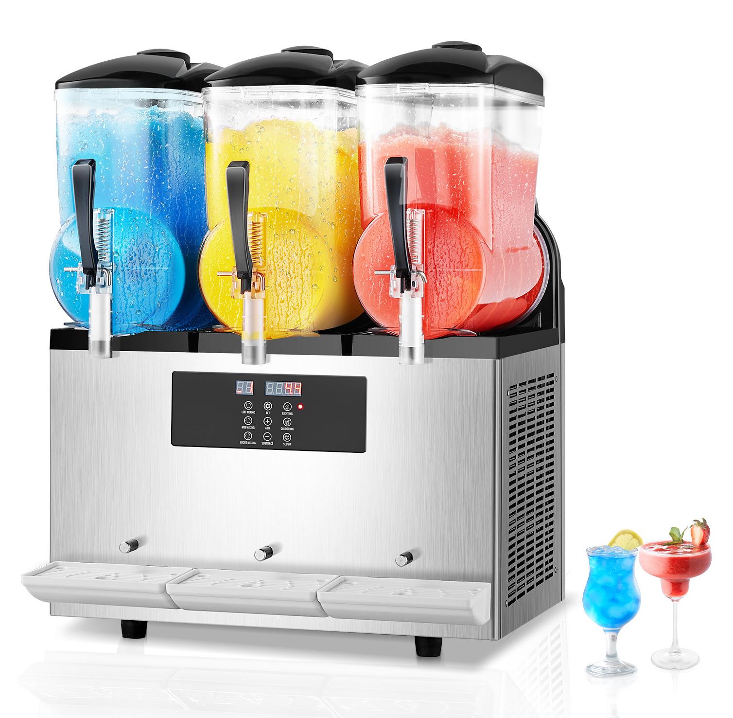 SucceBuy Kommerzielle Slush-Eis-Maschine mit 3 x 12 L Tanks, Edelstahl-Design für gefrorene Getränke, 144 Portionen, Bedienfeld für einfache Steuerung - ideal für Partys, Restaurants, Cafés und Bars