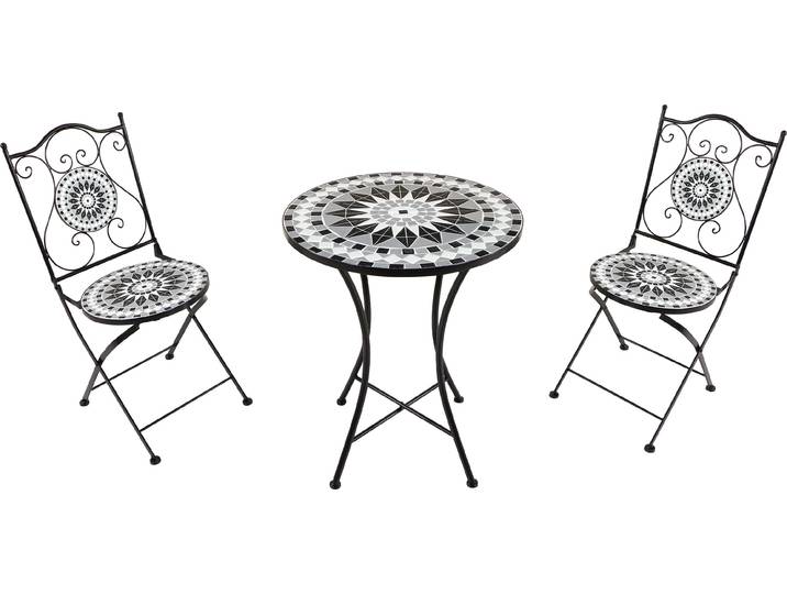 AXI Amélie Bistroset 3-teilig mit Mosaik Design in Schwarz / Weiß Bistrotisch mit 2 Stühlen Bistro Gartenmöbel Set für Garten / Balkon / Terrasse