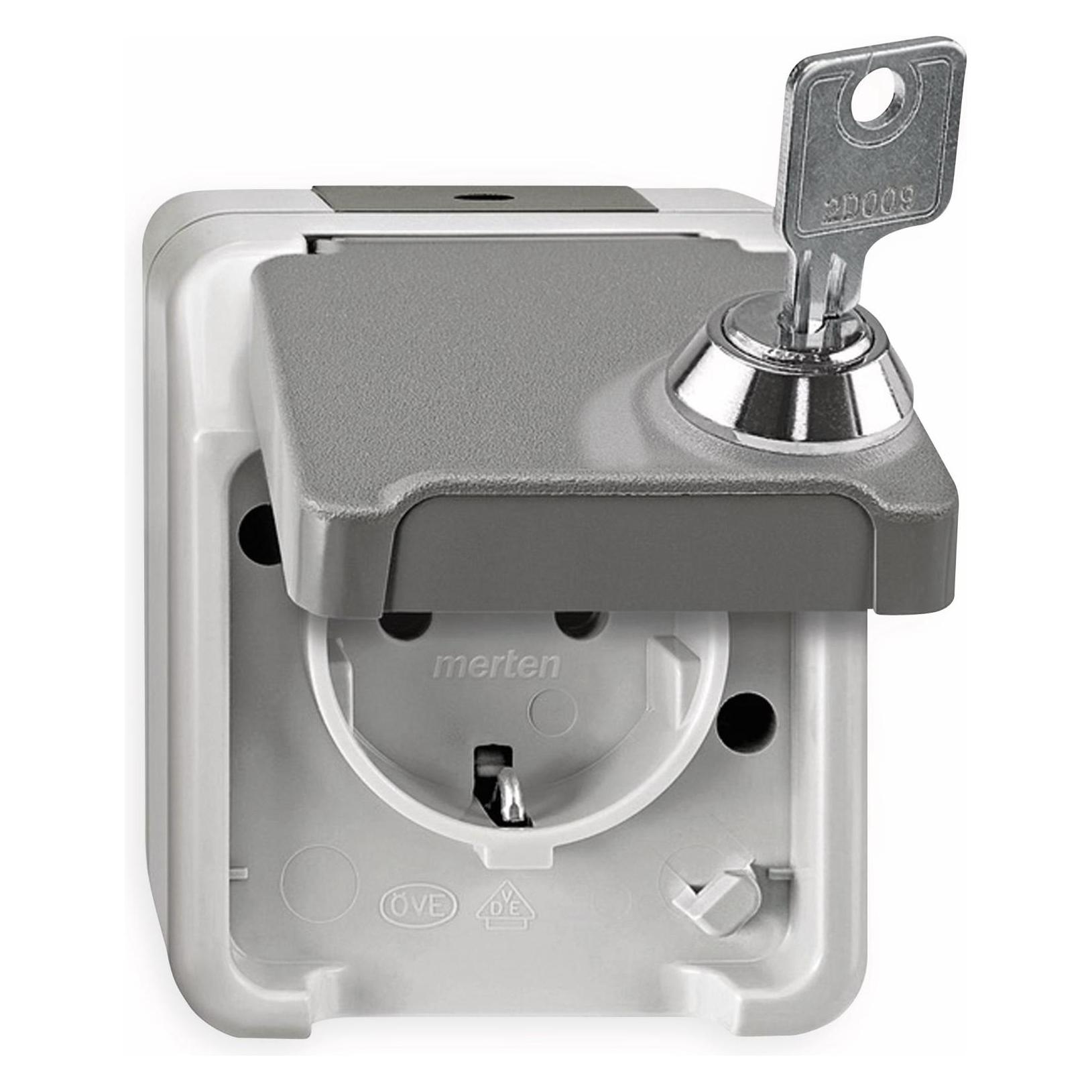 Merten MEG2422-8029. Buchsen-Typ: CEE 7/3, Unterstützte Stecker-Typen: CEE 7/4. Produktfarbe: Grau, Interna (MEG2422-8029)