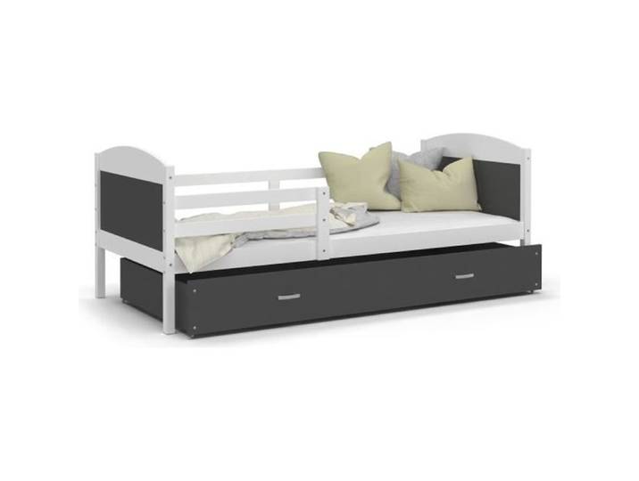 Lit Gigogne Mateo 90x190 matelas inclus Blanc - gris