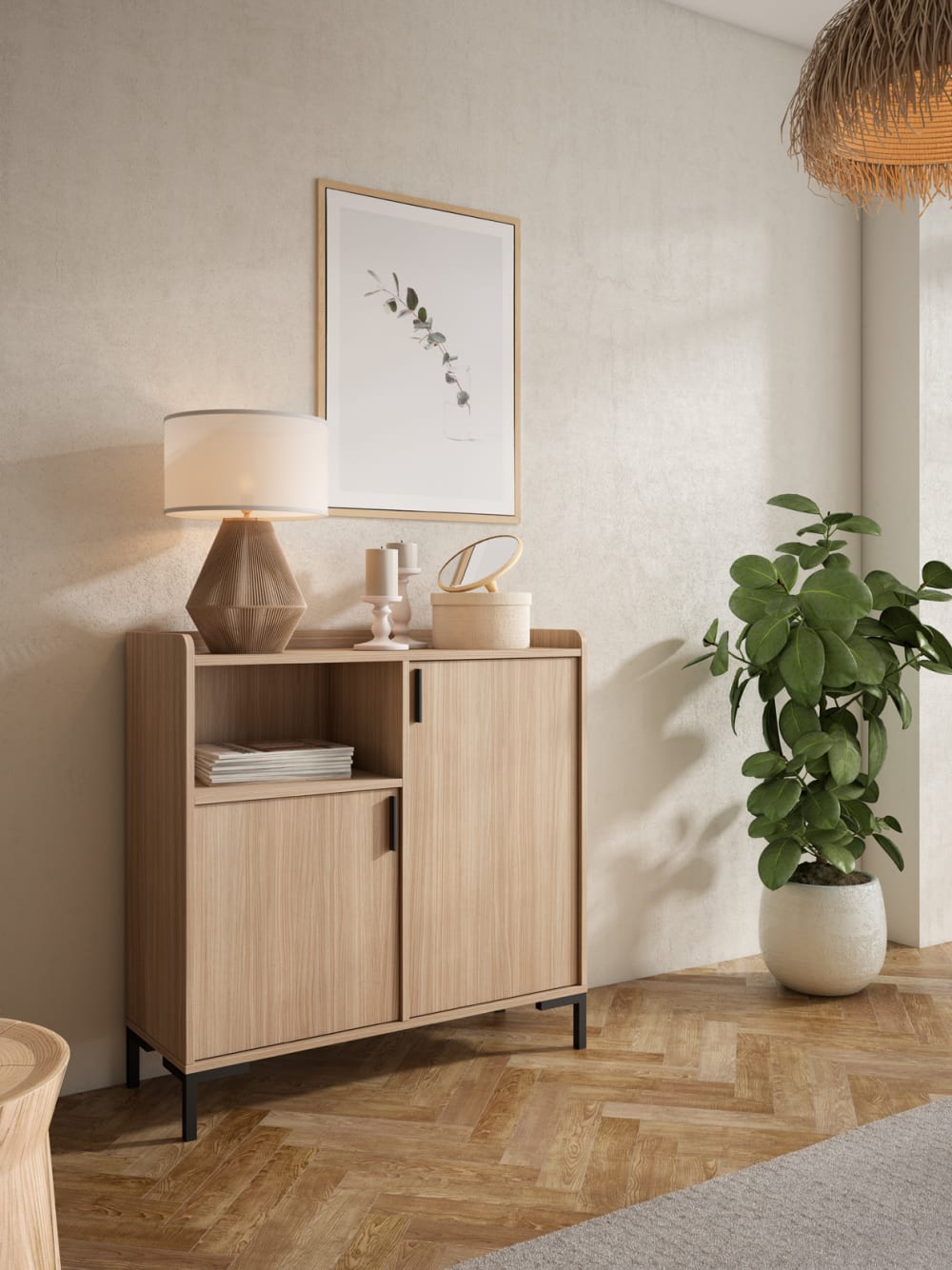 Herdasa Buffet d entrée en mélaminé noyer clair 88x90x33 cm Marron 90x88x33cm