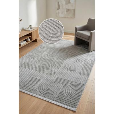 Teppich OTTO HOME "Jonnis, mit Fransen, Boho-Design, Scandi, Designteppich", grau, B:200cm H:9mm L:200cm, Kunstfaser, Teppiche, Teppich, Hoch-Tief, 3D Optik, skandinavischer Stil, Wohnzimmer, Schlafzimmer