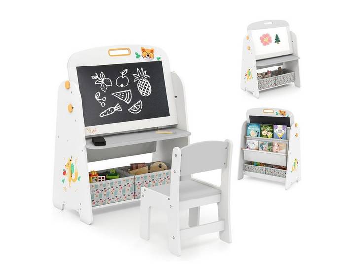 KINDERSTAFFELEI-SET mit Stuhl grau(2-tlg)