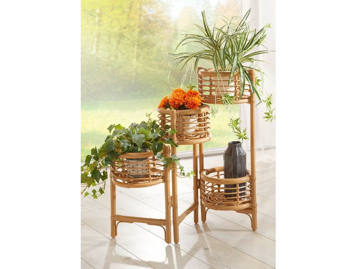 Blumenständer aus Rattangeflecht, Beige