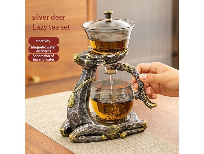 1 Ensemble de service à thé magnétique automatique - Théière en verre, tasse, pot à thé et plateau, cadeau idéal pour les amateurs de thé