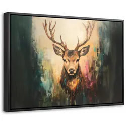LEINWAND Bilder mit Rahmen - Hirsch - Gemalt - Geweih - Braun - 30x20