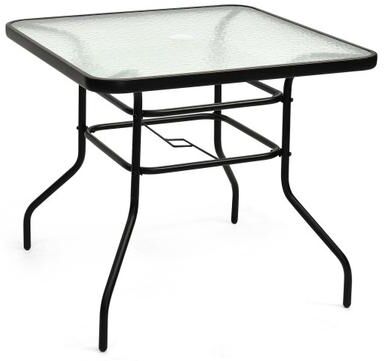 Costway 32 Inch Patio Tempered Glass Steel Frame Square Table