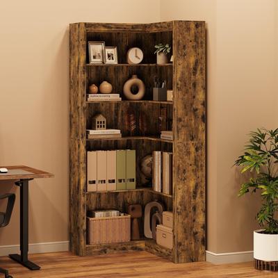 Garvee "71.8"" 5-Tier L-Shaped Corner Bookshelf, Industrial Wooden Display Storage"