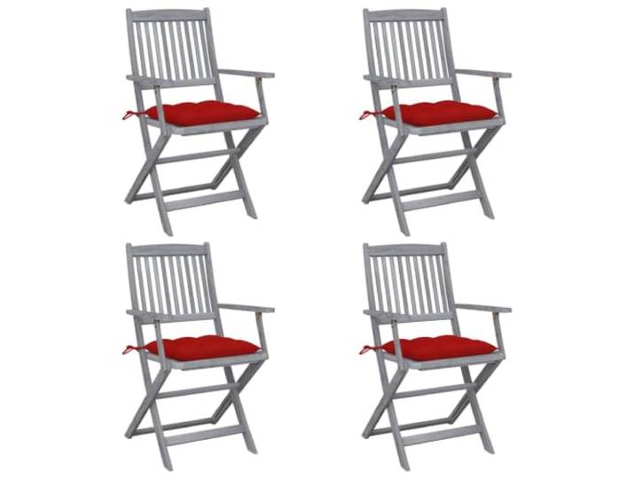 KUTYWEXFM 4er Set Gartenstühle Klappbar Akazienholz mit Roten Kissen Robuste Holzstühle für Terrasse und Innenhof, platzsparend zusammenklappbar und inklusive bequemer Polsterauflagen.
