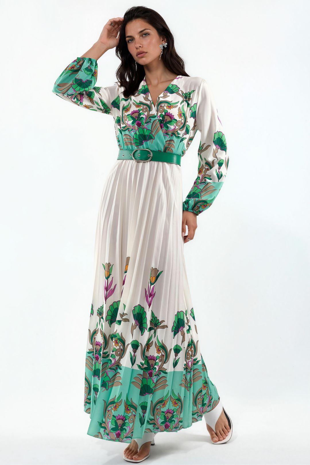 Blumen-Midi-Kleid mit Gürtel
