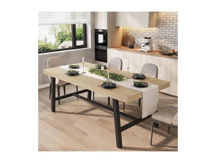Table manger industrielle 6-8 personnes rectangulaire 179cm bois cadre métallique cuisine naturelle